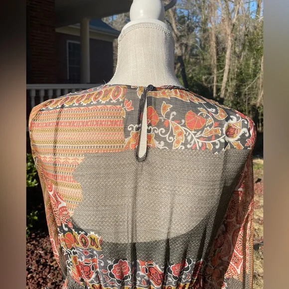 NWT Oriental Paisley Print Chiffon Midi Long Sleeve Dress. Size Small. - Picture 6 of 15